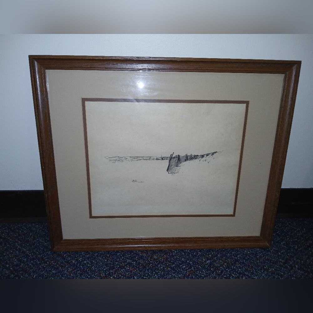 Vintage Signed Artist Coston Beach Fence Landscape